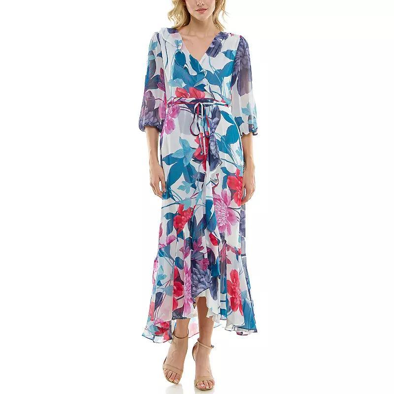 Plus Size Maison Tara Faux-Wrap Asymmetrical Ruffle Maxi Dress, Womens Product Image