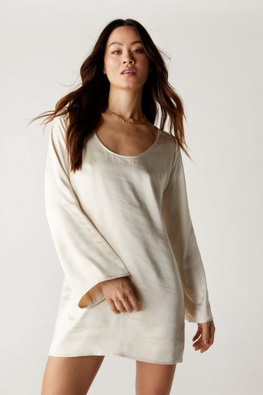 Textured Scoop Neck Long Sleeve Mini Dress Product Image