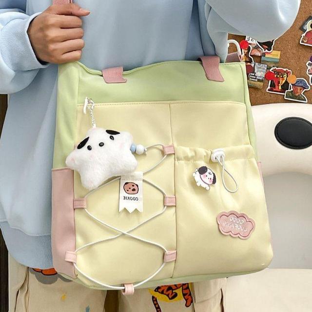 Color Block Drawstring Crossbody Tote Bag Product Image