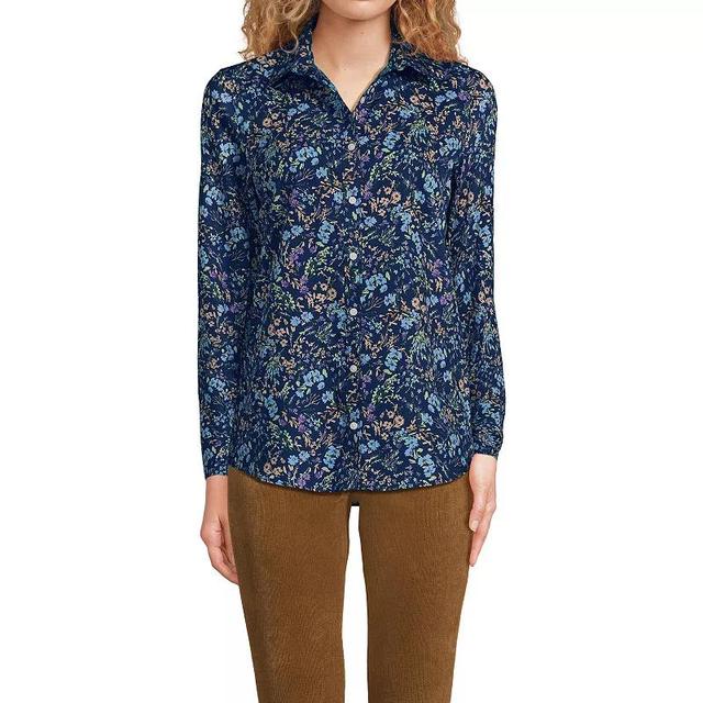 Womens Lands End No-Iron Supima Cotton Shirt Deep Blue Wildflower Product Image