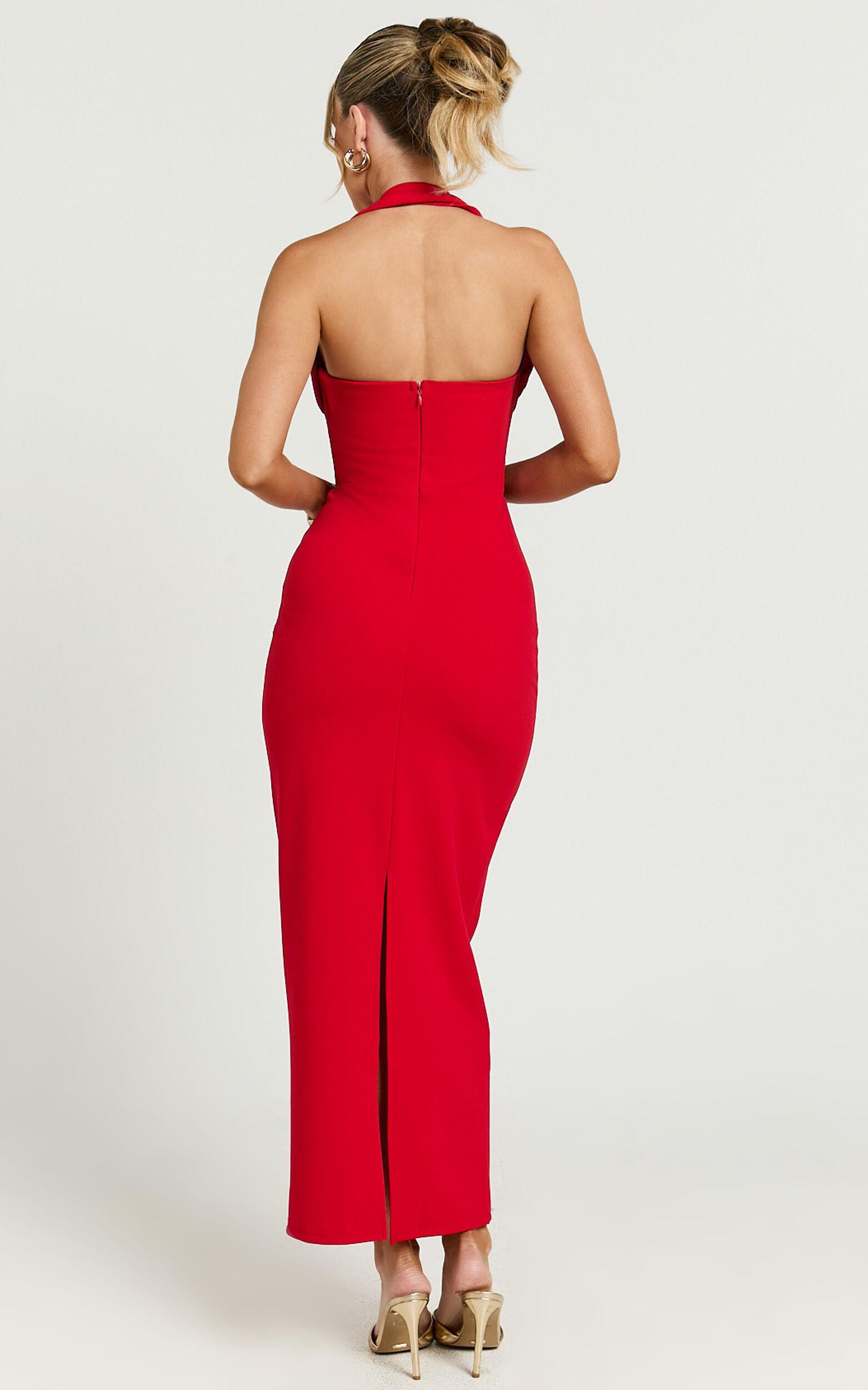 Salome Midi Dress - Halter Neck Column Dress in Red Product Image