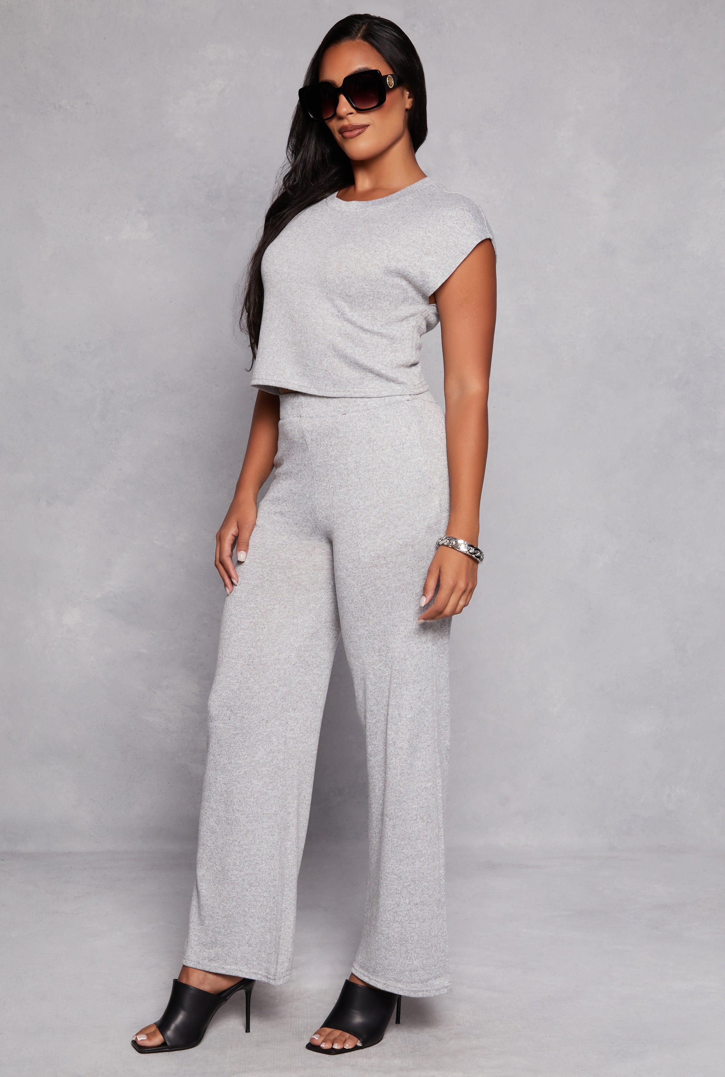 Womens Brushed Knit High Waisted Wide Leg Pants product image