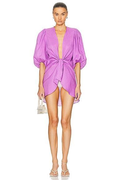 ADRIANA DEGREAS Solid Voluminous Sleeves Shirt in Purple Product Image