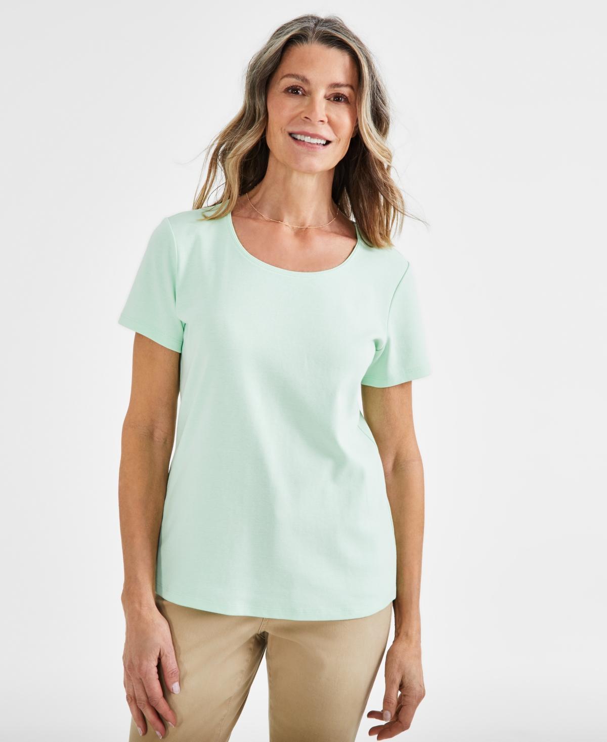 Style & Co Womens Cotton Short-Sleeve Scoop-Neck Top, Xs-4X, Created for Macys Product Image