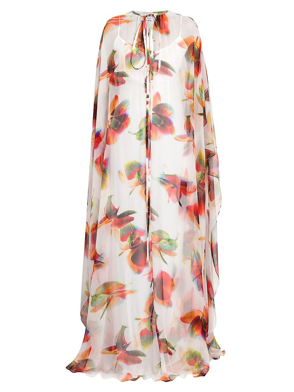 Womens Sheer Floral-Silk Gown Product Image