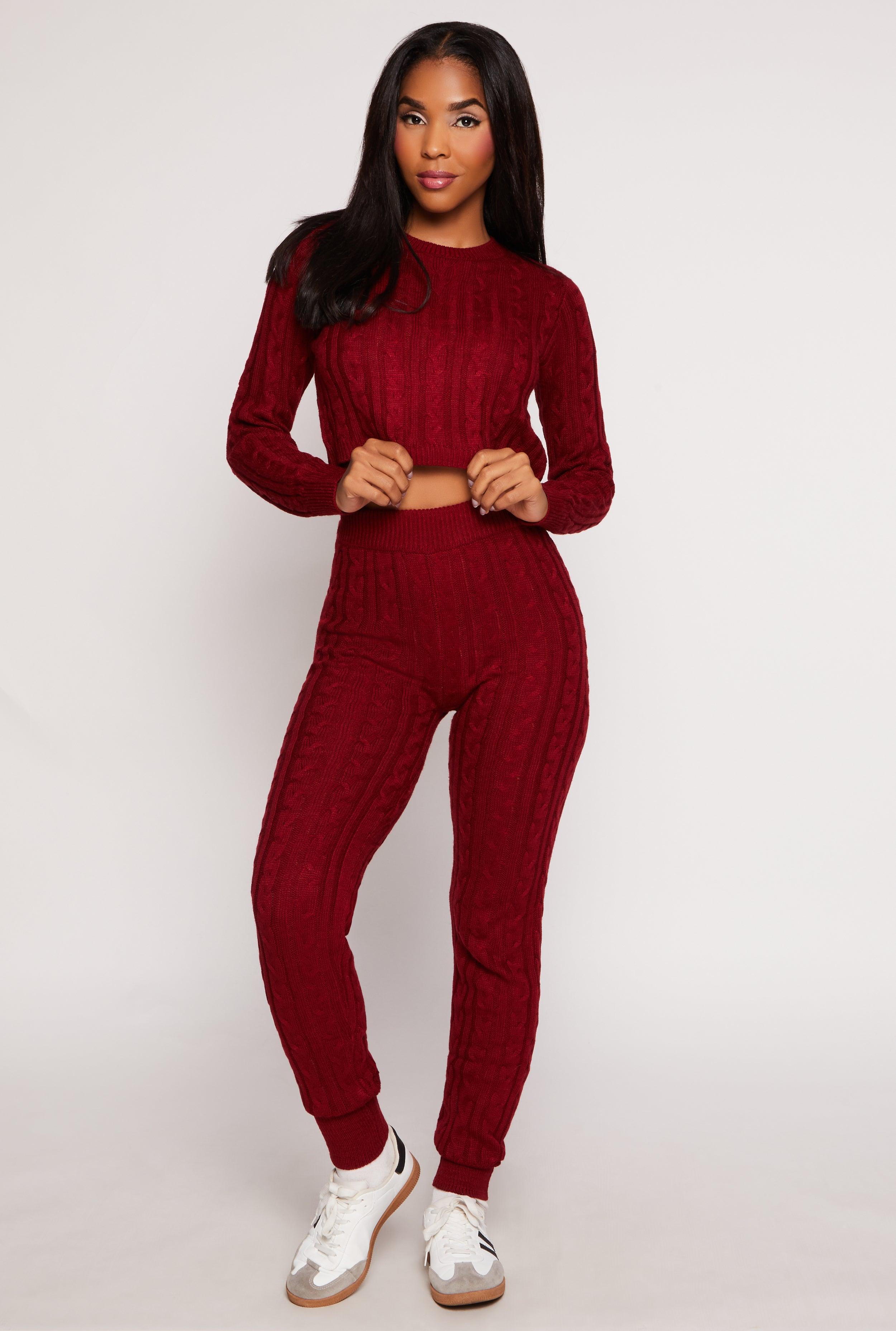 Womens Cable Knit High Waisted Joggers Product Image