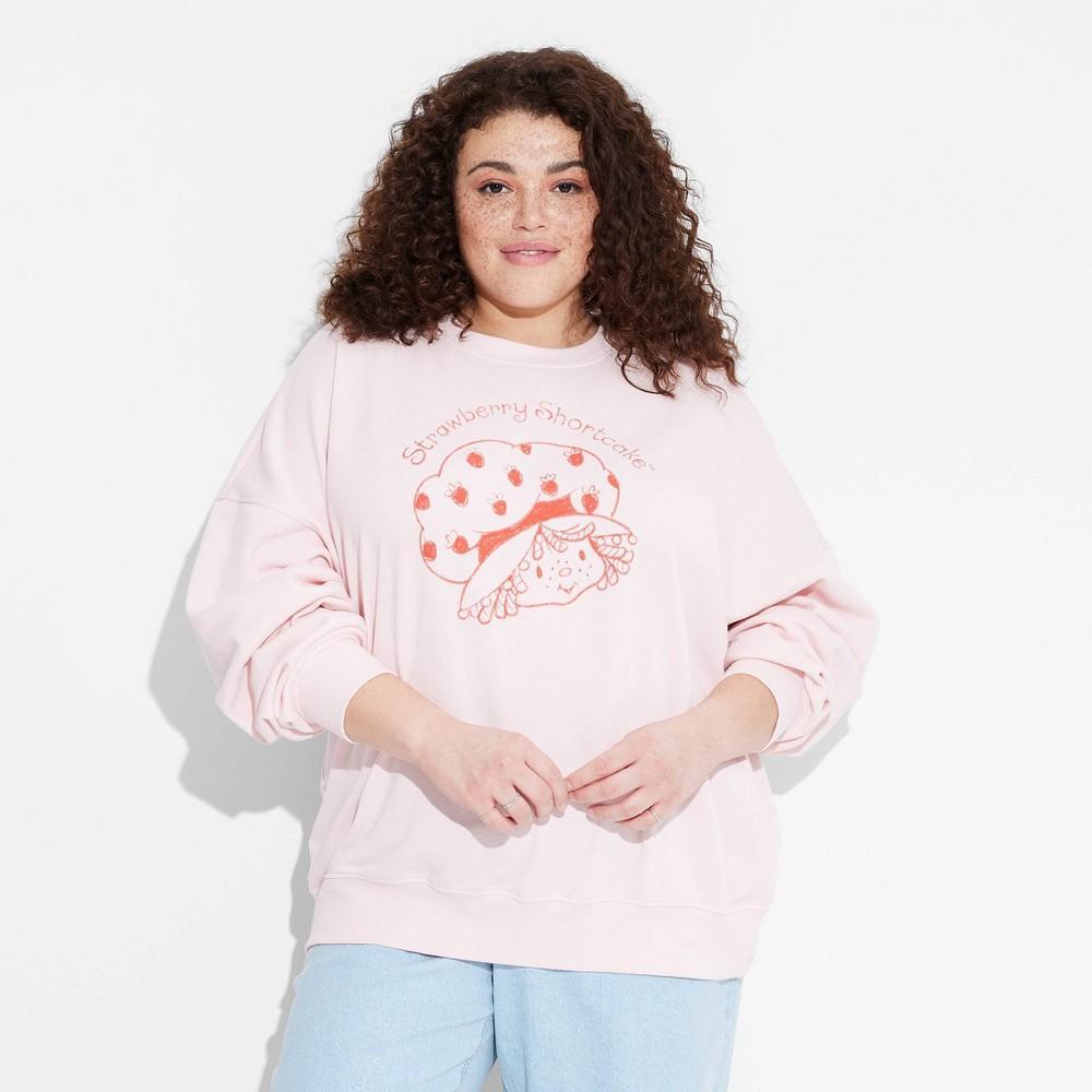 Womens Strawberry Shortcake Fine Line Graphic Sweatshirt - Pink Product Image