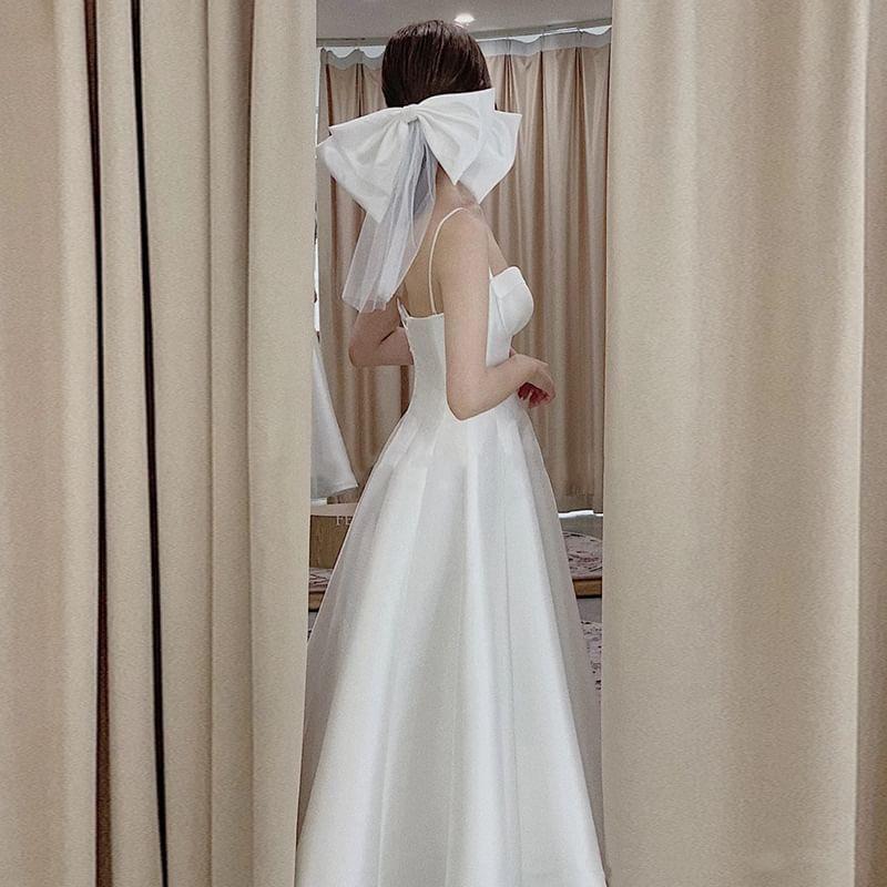 Spaghetti Strap Plain Maxi A-Line Wedding Dress Product Image