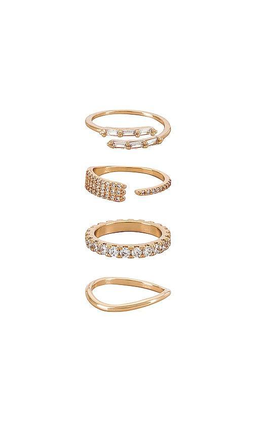 Ettika Crystal Embellished Ring Set in Metallic Gold. Product Image