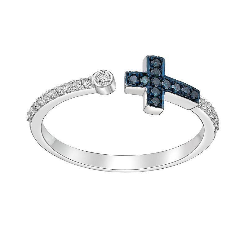 Gemminded Sterling Silver 1/8 Carat T.W. Blue & White Diamond Cross Ring, Womens Product Image