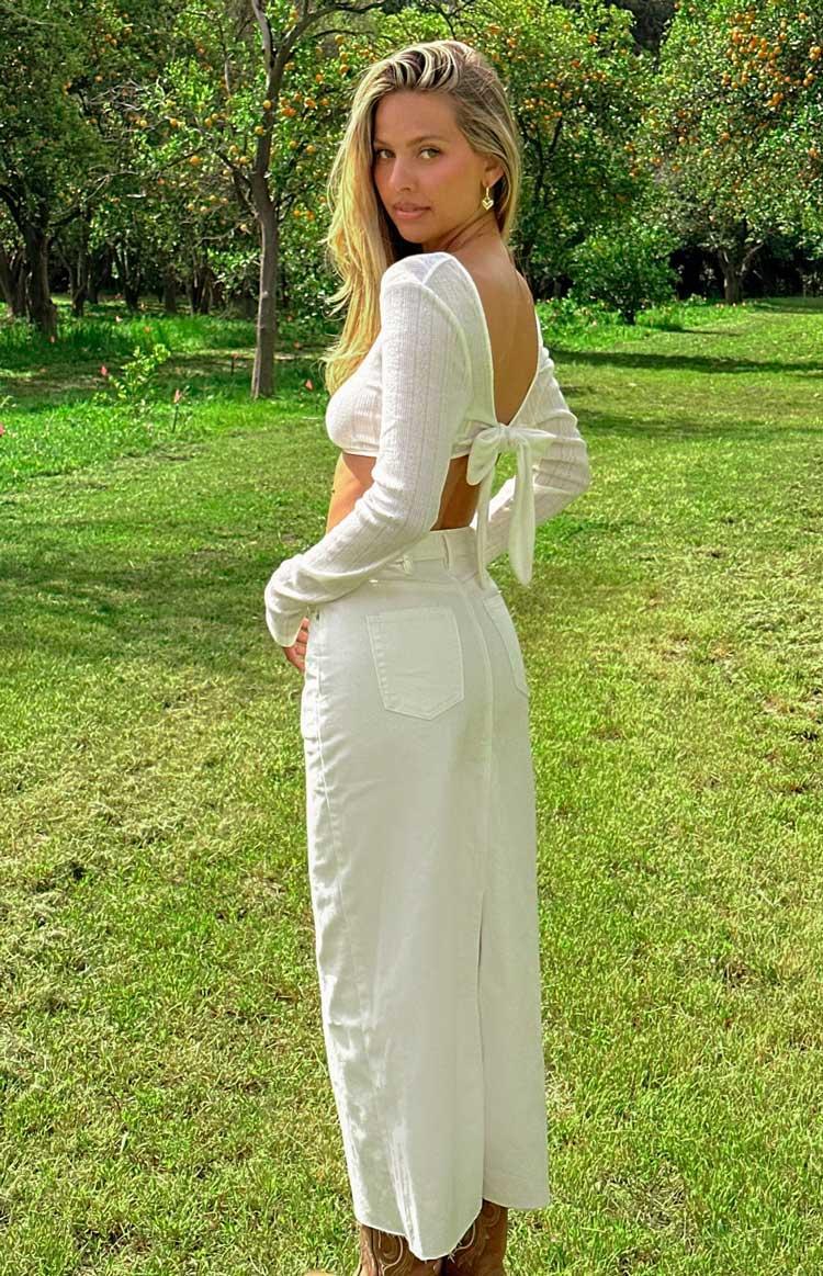 Isla White Denim Midi Skirt Product Image