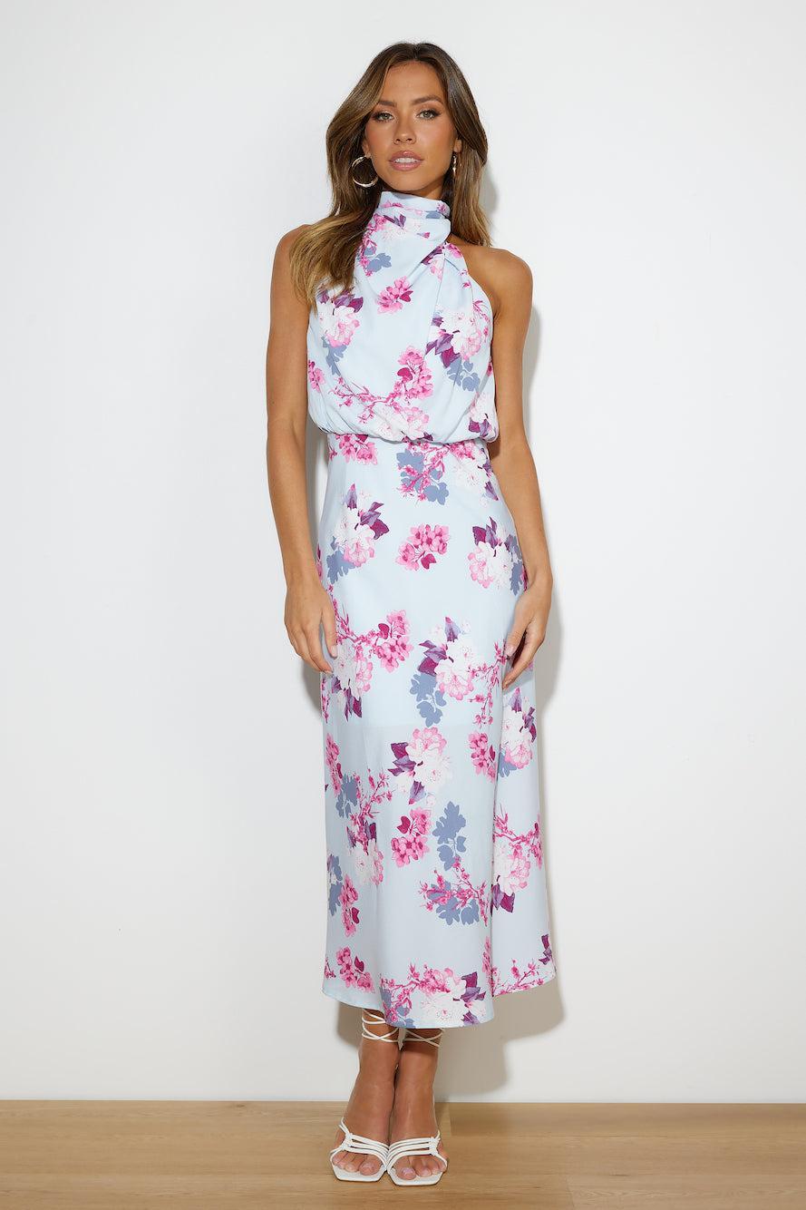 Got Me Looking Satin Maxi Dress Blue Product Image