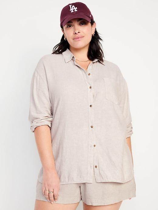 Linen-Blend Button-Down Boyfriend Shirt Product Image