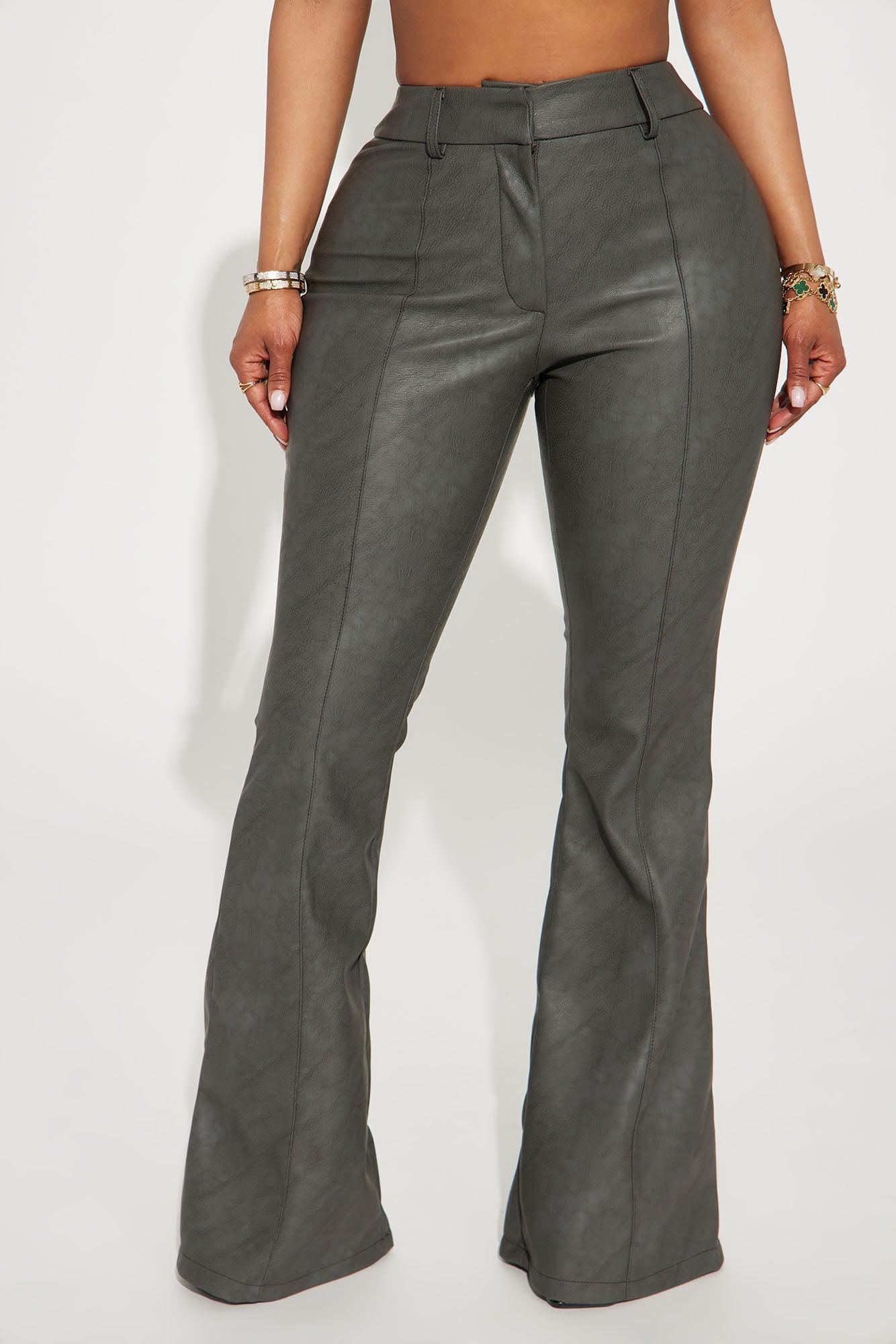 Doing Me Washed Faux Leather Flare Pant - Charcoal Product Image