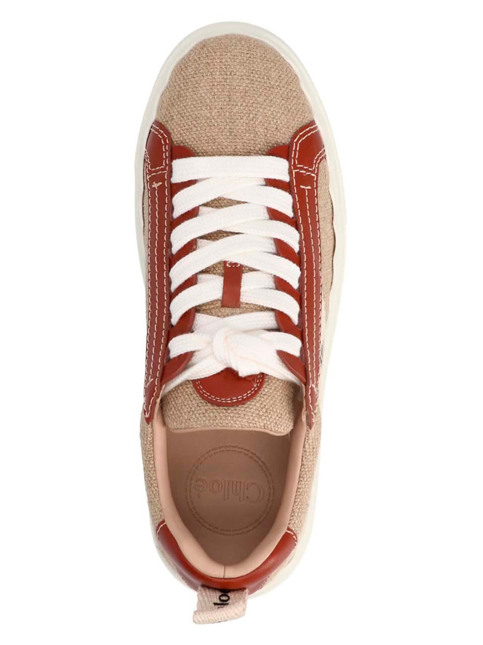 CHLOÉ Lauren Canvas & Leather Sneaker In Beige Product Image