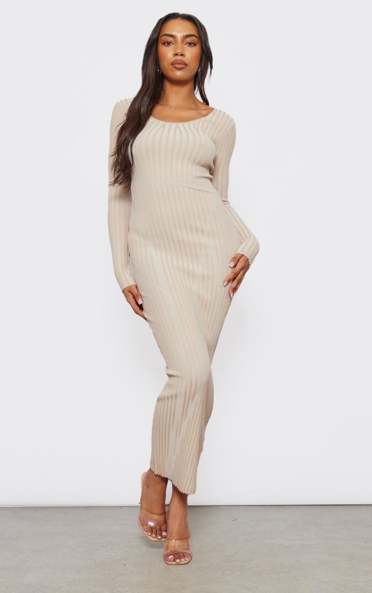 Tall Cream Contrast Knit Scoop Neck Midaxi Dress Product Image