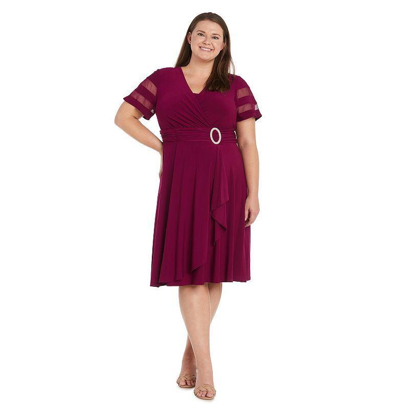 Plus Size R&M Richards Rhinestone Buckled Cascade Wrap Midi Dress, Womens Med Purple Product Image