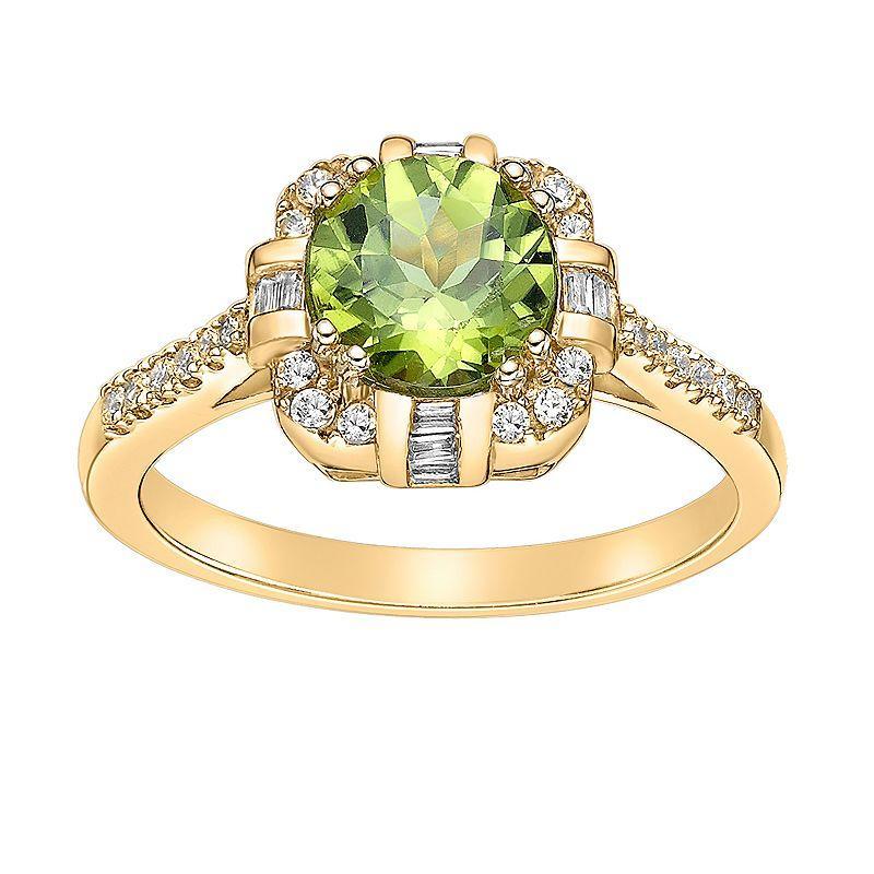 Gemminded 10k Gold, Peridot & 1/4 Carat T.W. Diamond Ring, Womens Product Image