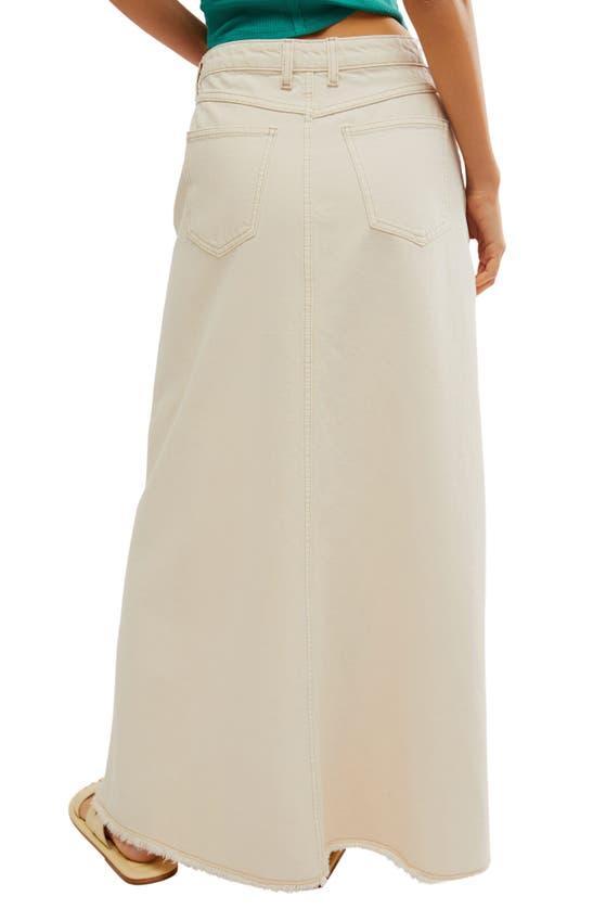 Come As You Are Frayed Hem Denim Maxi Skirt In Brown Product Image