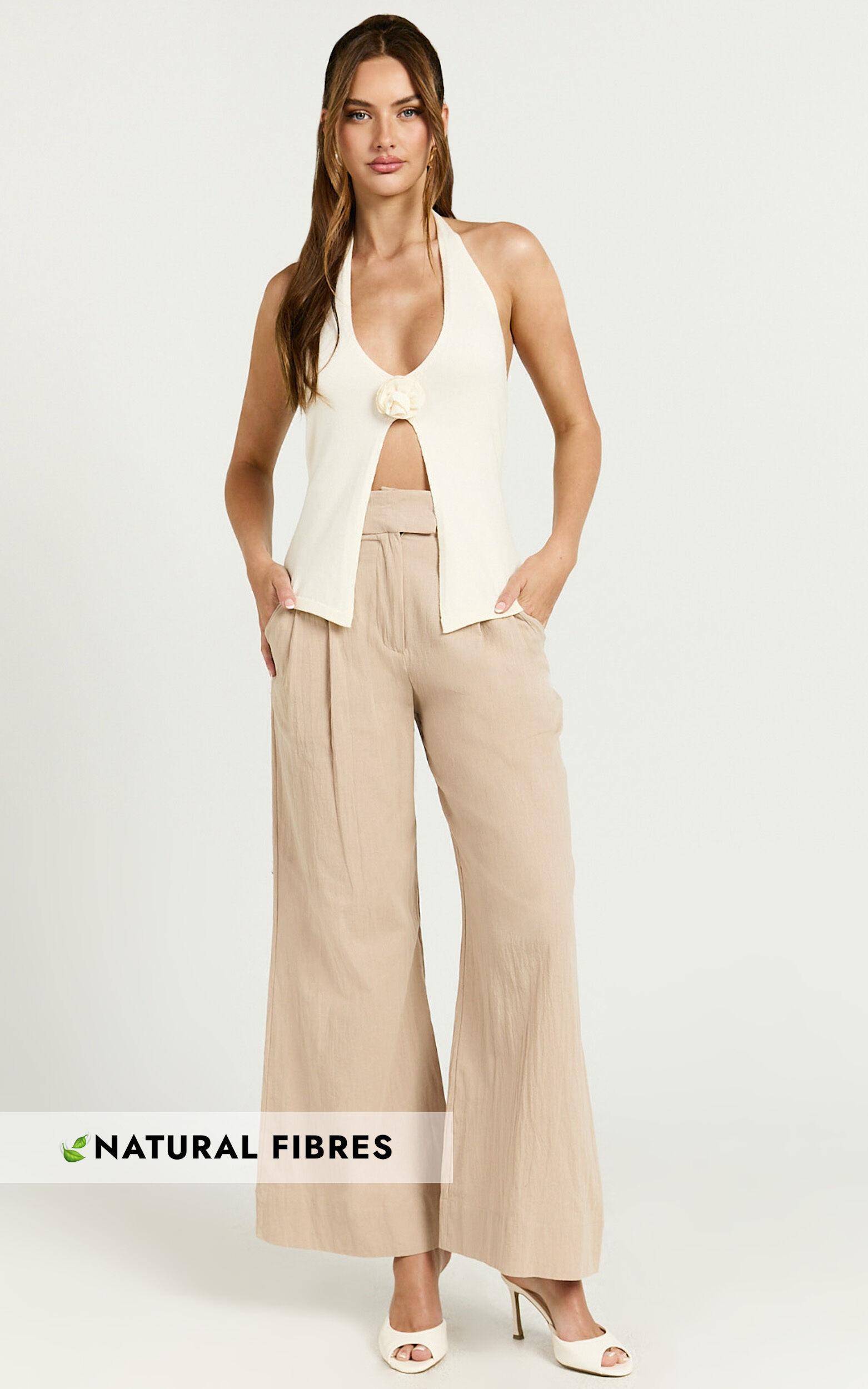 Bette Pants - High Waisted Wide Leg Pants in Stone Product Image