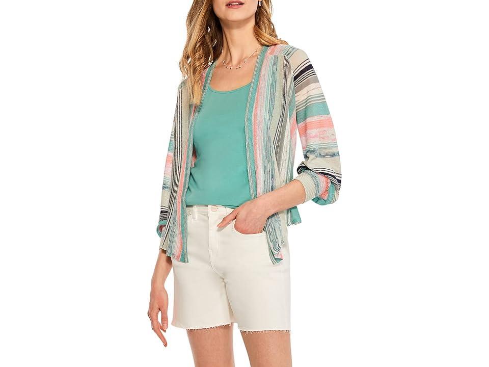 NIC+ZOE Petite Summer Space Dye Cardigan (Aqua Multi) Women's Clothing Product Image