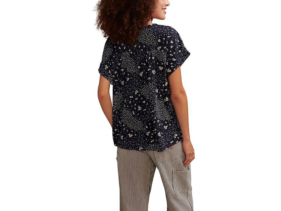 Lucky Brand Easy Printed Yoke Tee (Navy Multi) Women's Clothing Product Image