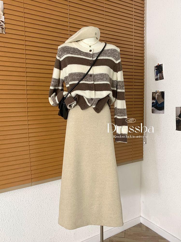 Round Neck Striped Cardigan Product Image