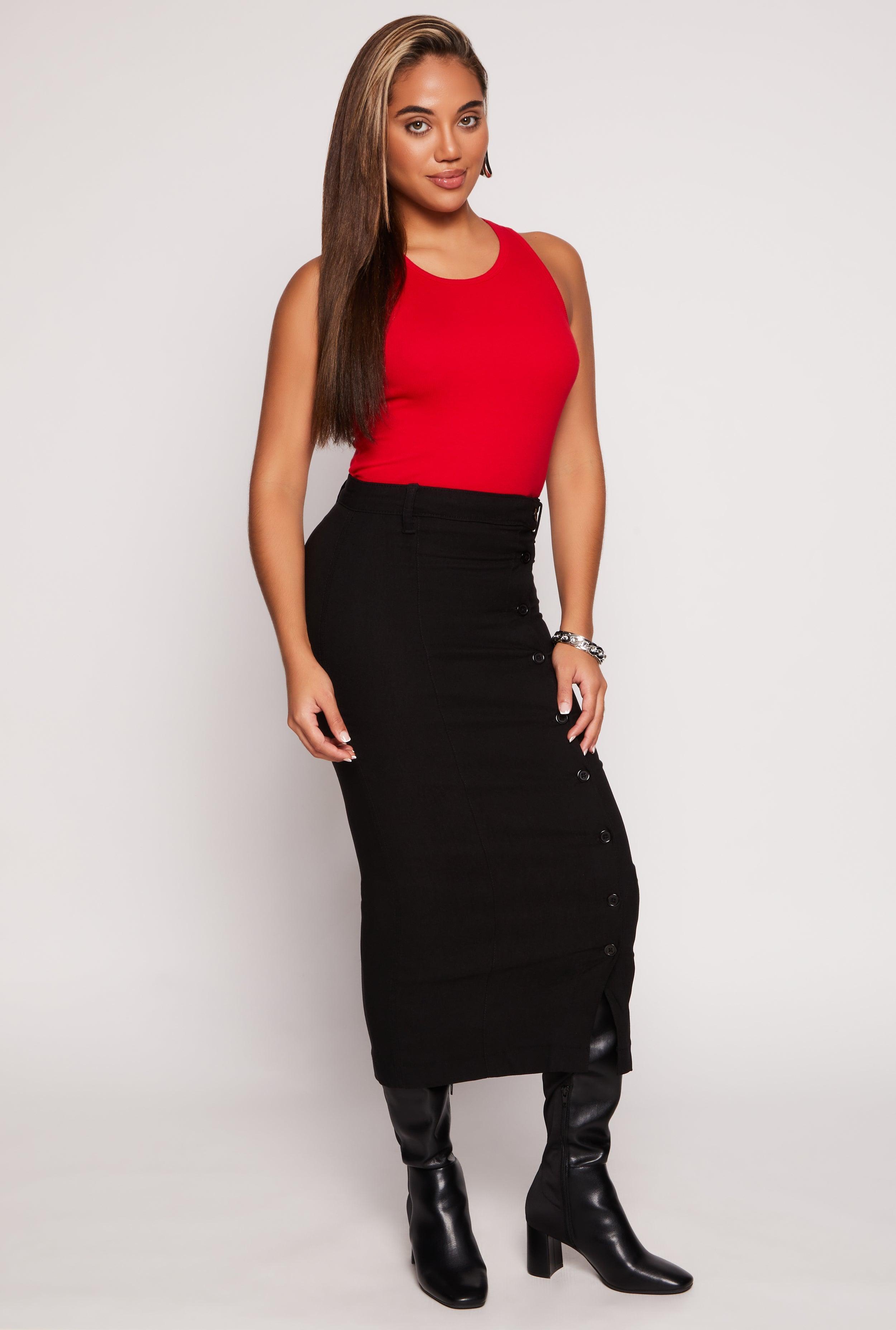 Womens Hyperstretch Button Detail Slit Hem Skirt Product Image