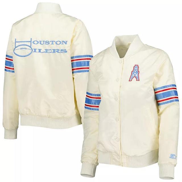 Womens Starter Cream Houston Oilers Line Up Satin Full-Snap Varsity Jacket Product Image