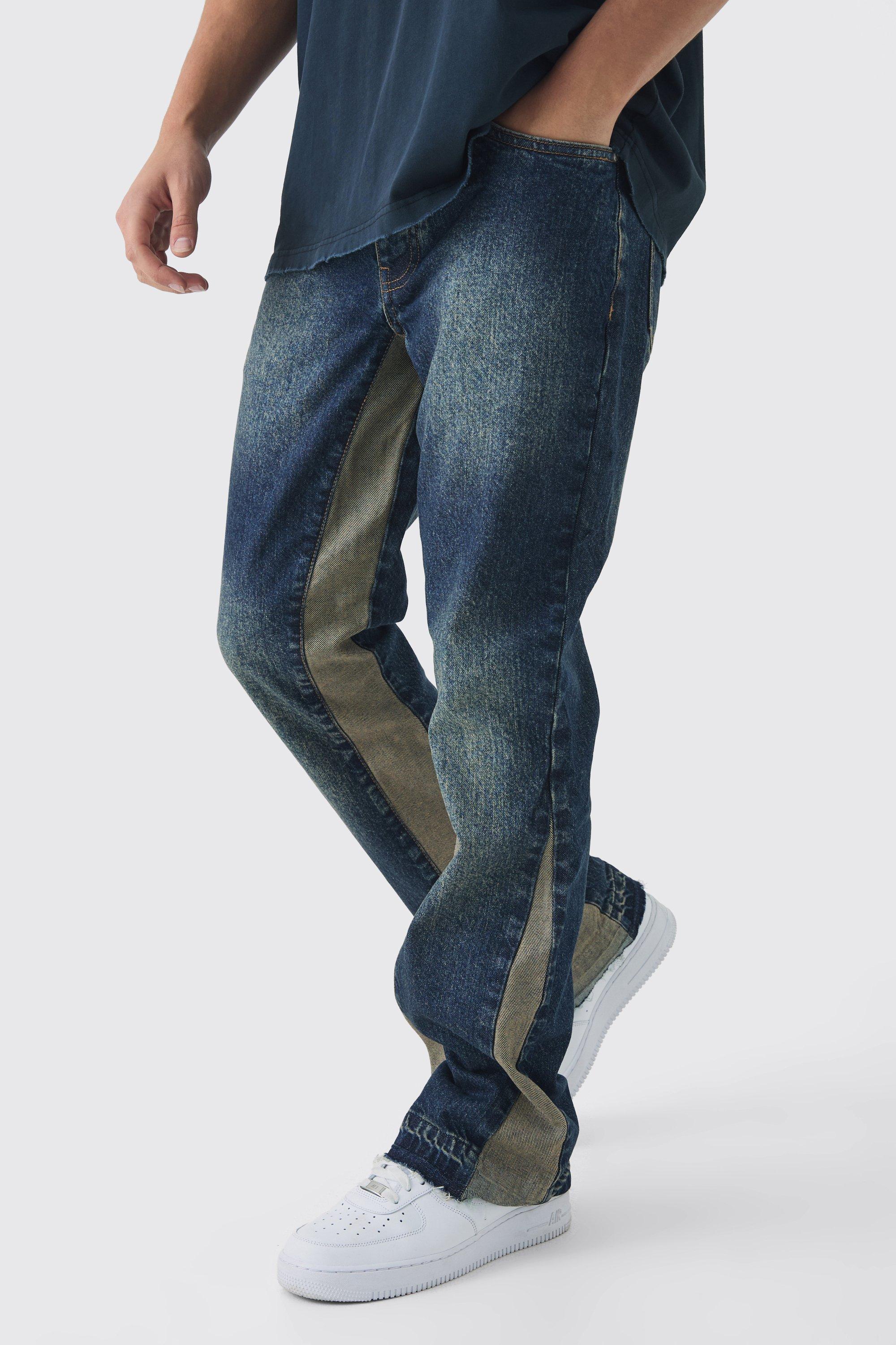 Slim Rigid Flare Distressed Gusset Panel Acid Washed Denim Jeans | boohooMAN USA Product Image