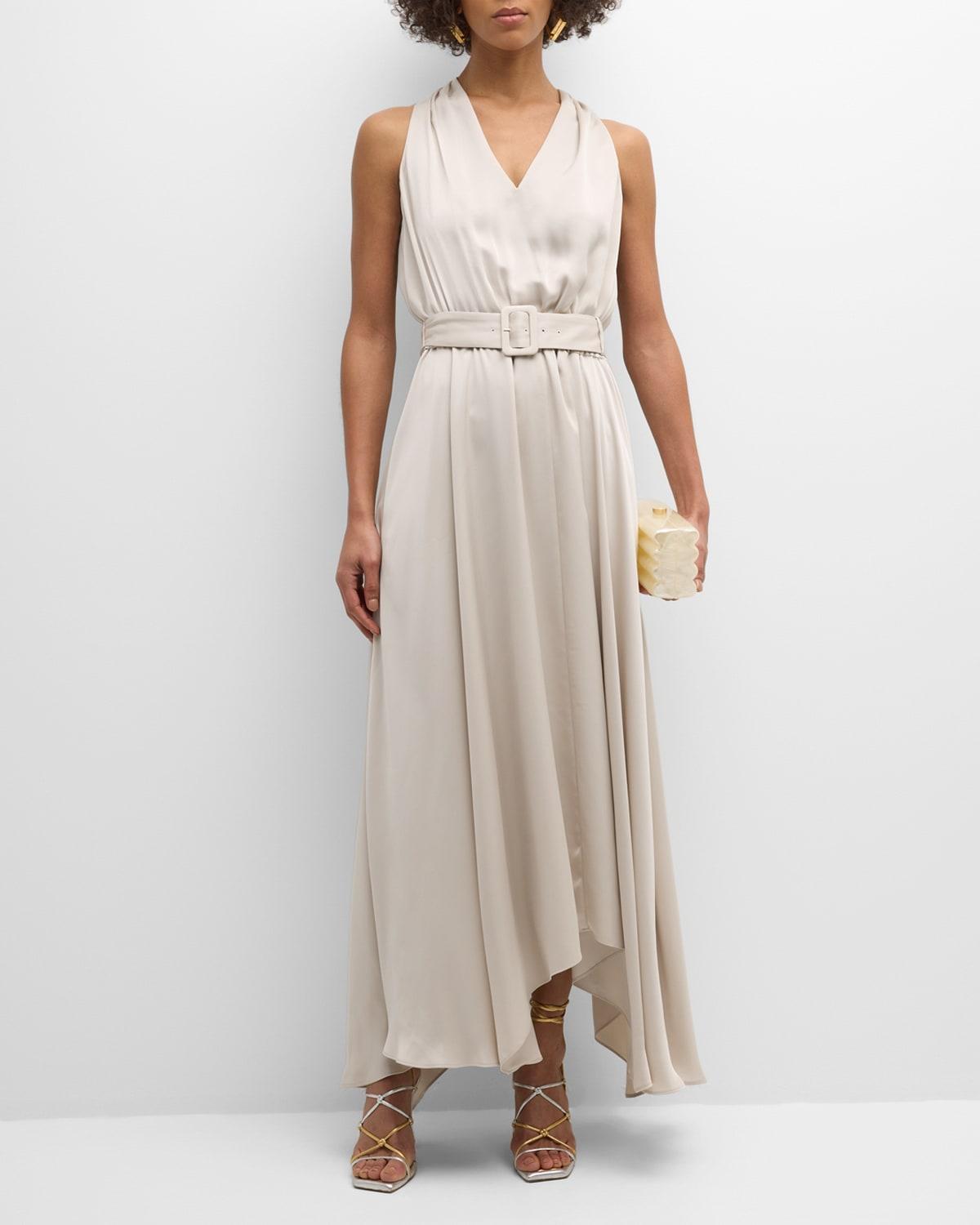 Brynne Belted Satin Midi Dress Product Image