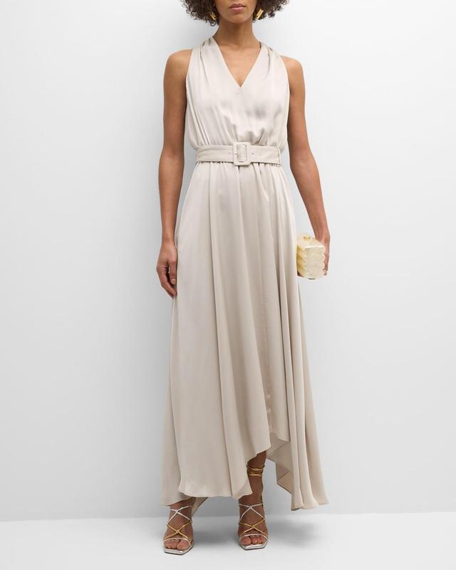 Brynne Belted Satin Midi Dress Product Image