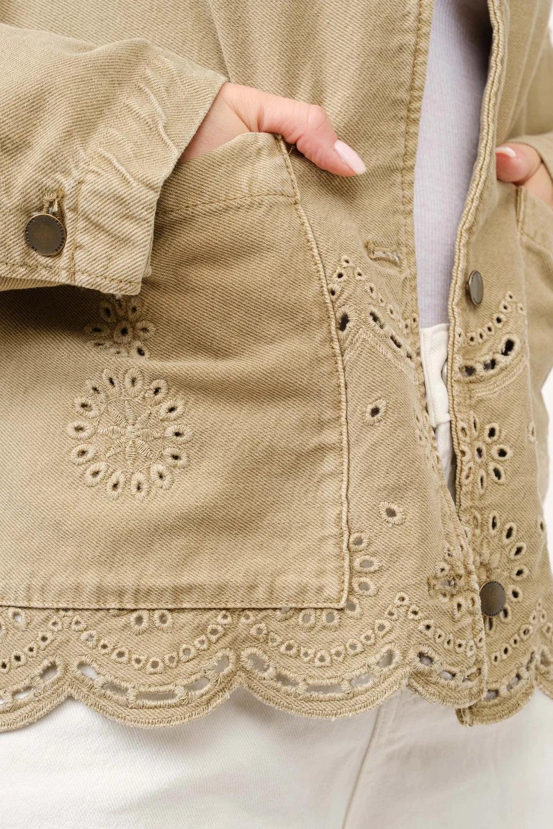 Flower Embroidery Denim Jacket Product Image