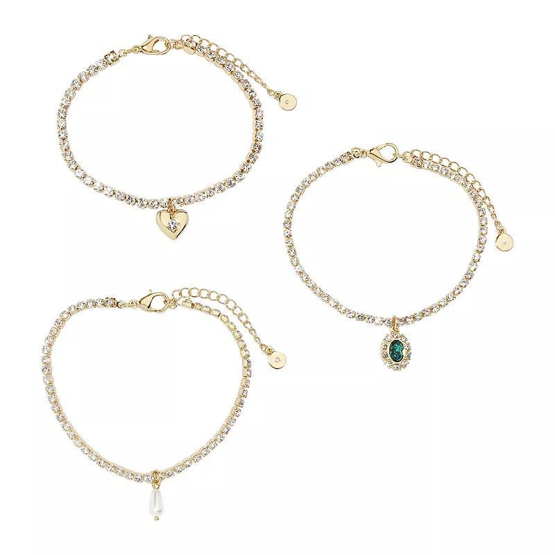 LC Lauren Conrad 3-Piece Gold Tone Charm Bracelet Set, Womens, Green Product Image