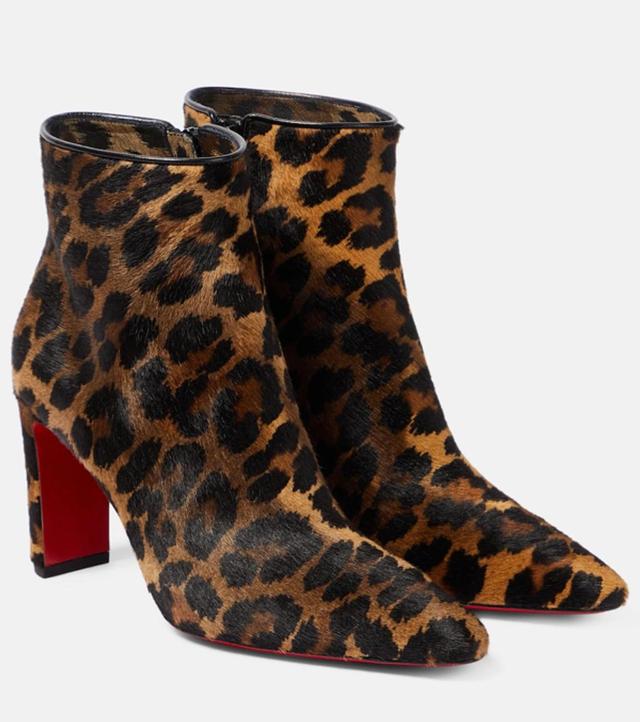 CHRISTIAN LOUBOUTIN So Kate Leopard Suede Red Sole Booties In Brown Product Image