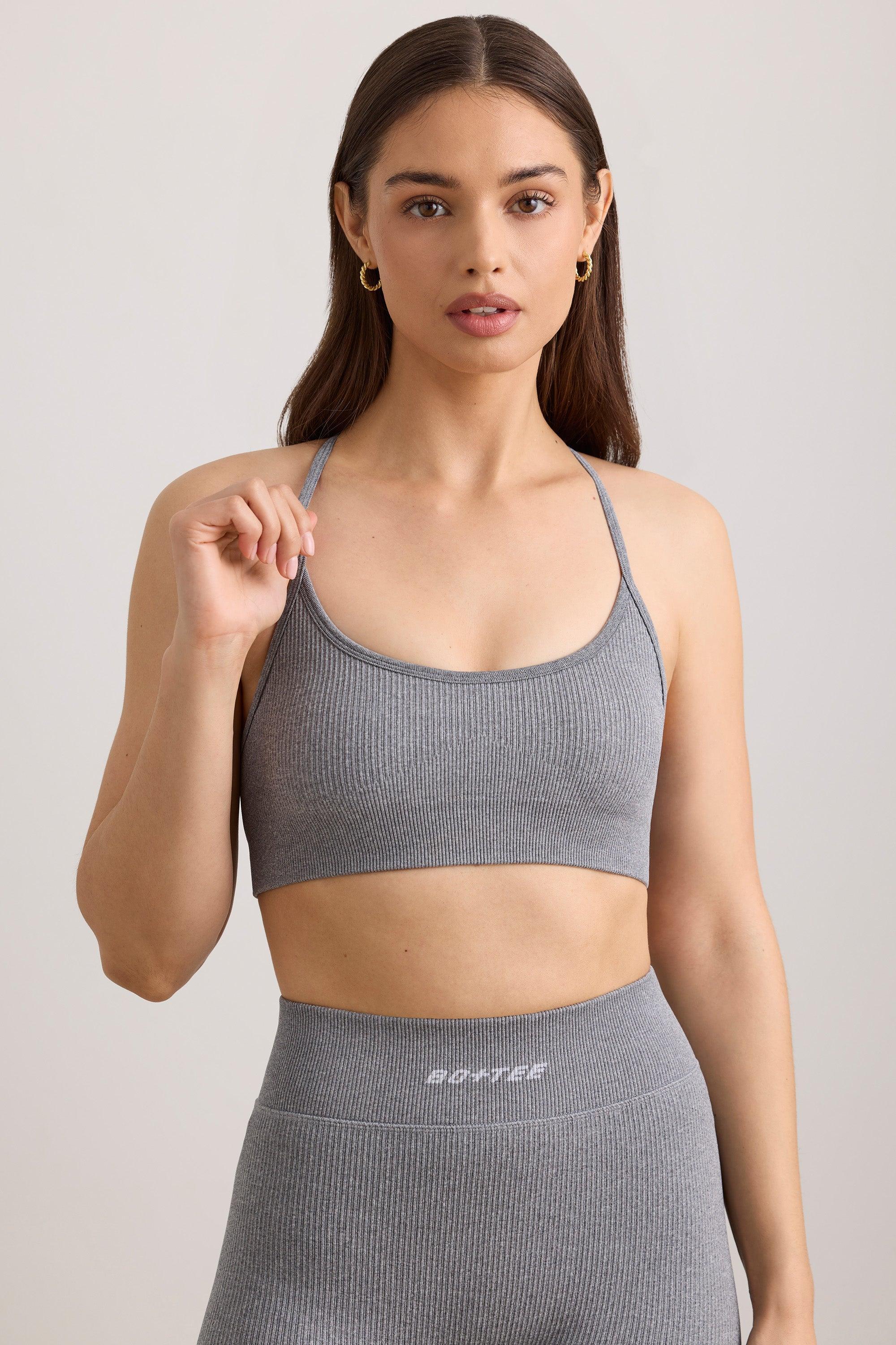 FlexiRib Scoop Neck Sports Bra in Grey Melange Female Product Image