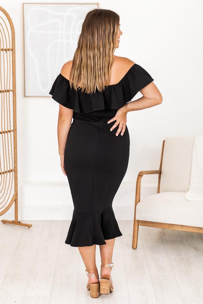 Latest And Greatest Black Ruffled Off The Shoulder Midi Dress FINAL SALE Product Image