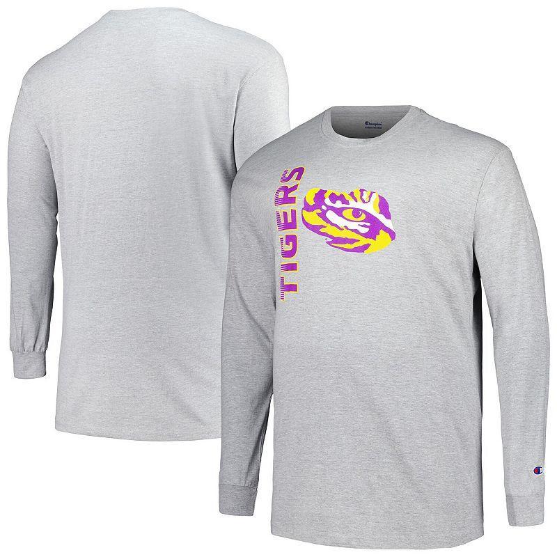 Mens Champion Heather Gray LSU Tigers Big & Tall Mascot Long Sleeve T-Shirt Grey Product Image