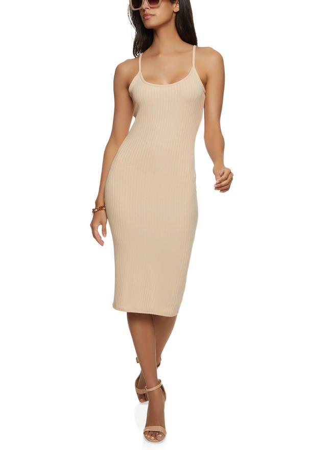 Womens Rib Knit Scoop Neck Midi Dress Product Image