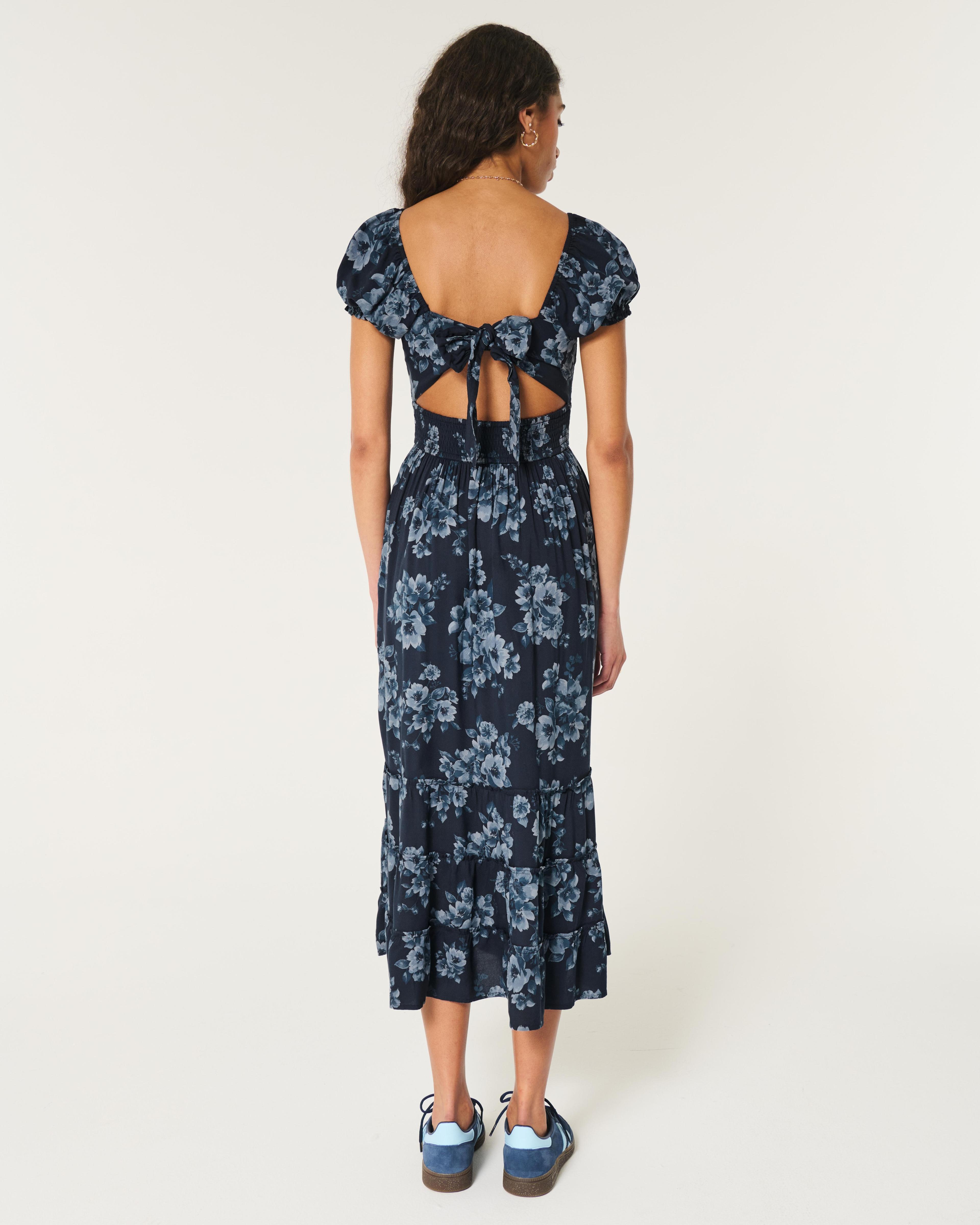 Hollister Saidie Short-Sleeve Tie-Back Midi Dress Product Image