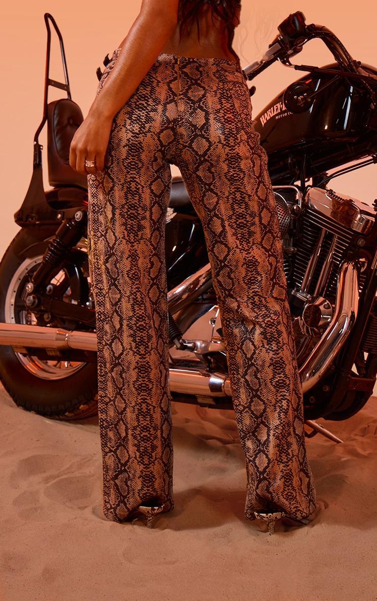 Brown Snake Print Faux Leather Belt Detail Trousers Product Image