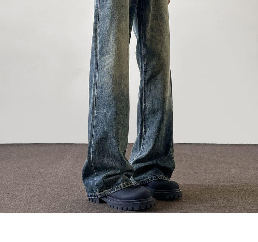 Mid Rise Washed Distressed Straight Leg Jeans Product Image