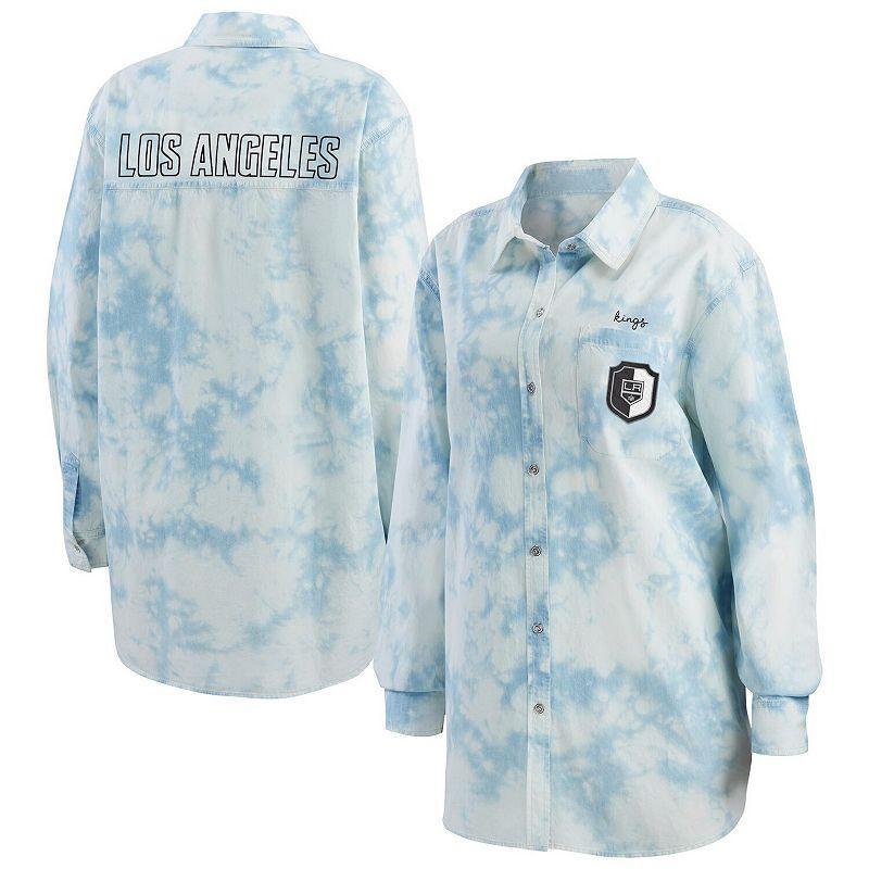 Womens WEAR by Erin Andrews White Los Angeles Kings Oversized Tie-Dye Button-Up Denim Shirt Product Image