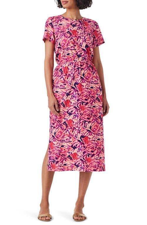 Womens Blurred Floral Cotton Midi-Dress Product Image