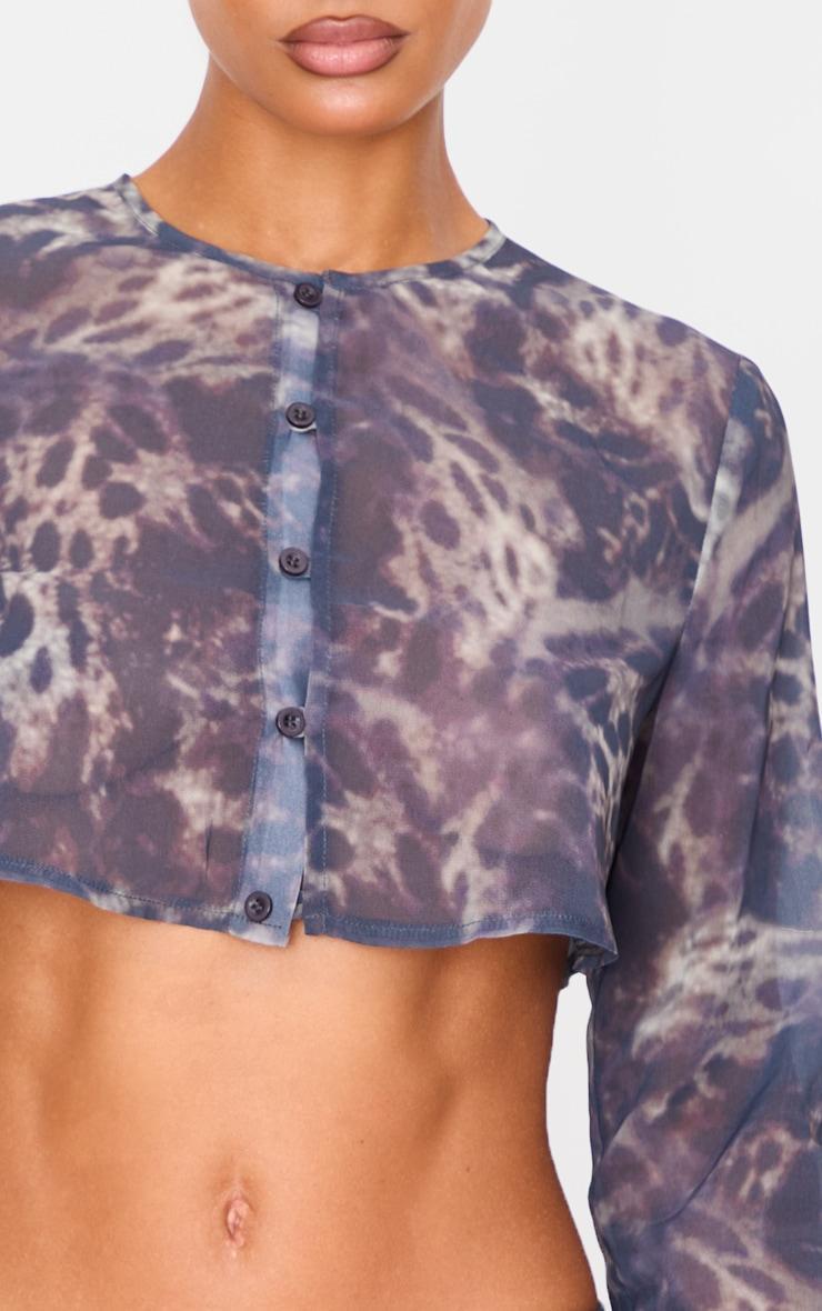 Leopard Print Chiffon Cropped Blouse Product Image