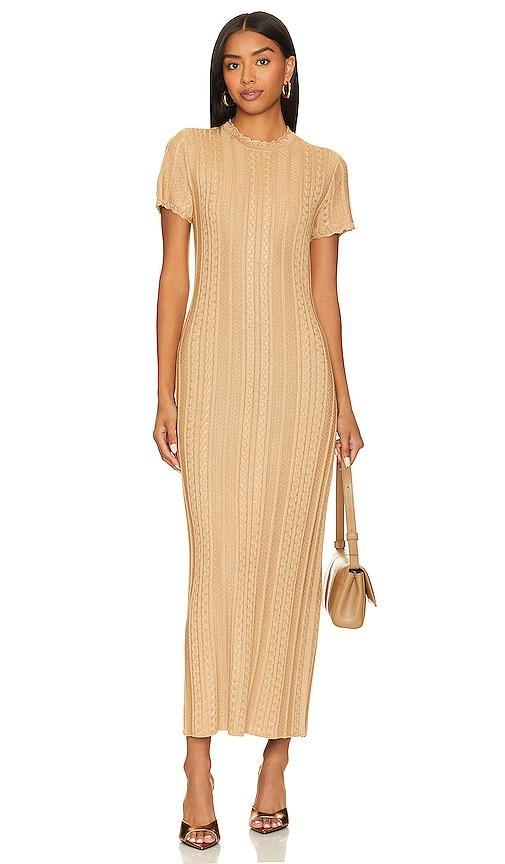 Show Me Your Mumu Valleta Midi Dress in Beige. Size L. Product Image