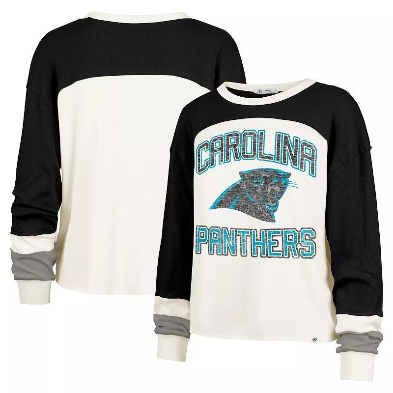 Womens 47 Cream Carolina Panthers Double Header Curve Raglan Long Sleeve Crop Top Product Image