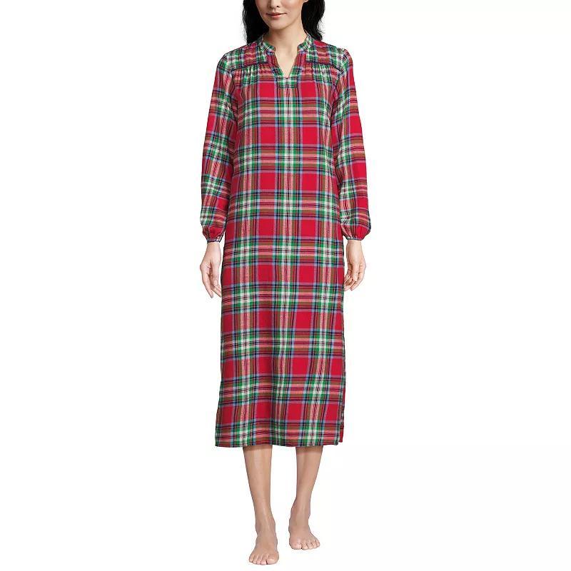 Womens Lands End Long Sleeve Flannel Nightgown Blue Starry Black Product Image