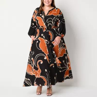 Premier Amour Womens Long Sleeve Floral Maxi Dress Plus Product Image