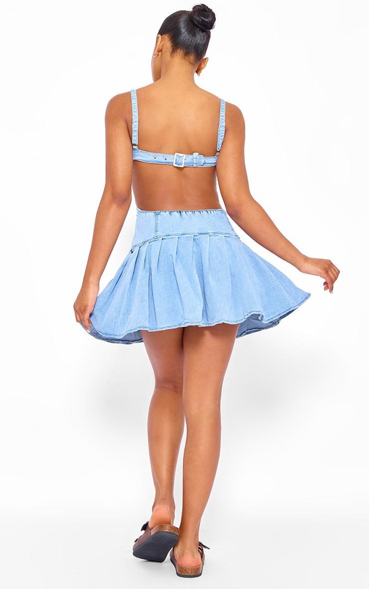 Mid Blue Wash Cut Out Side Pleated Skirt Mini Dress Product Image